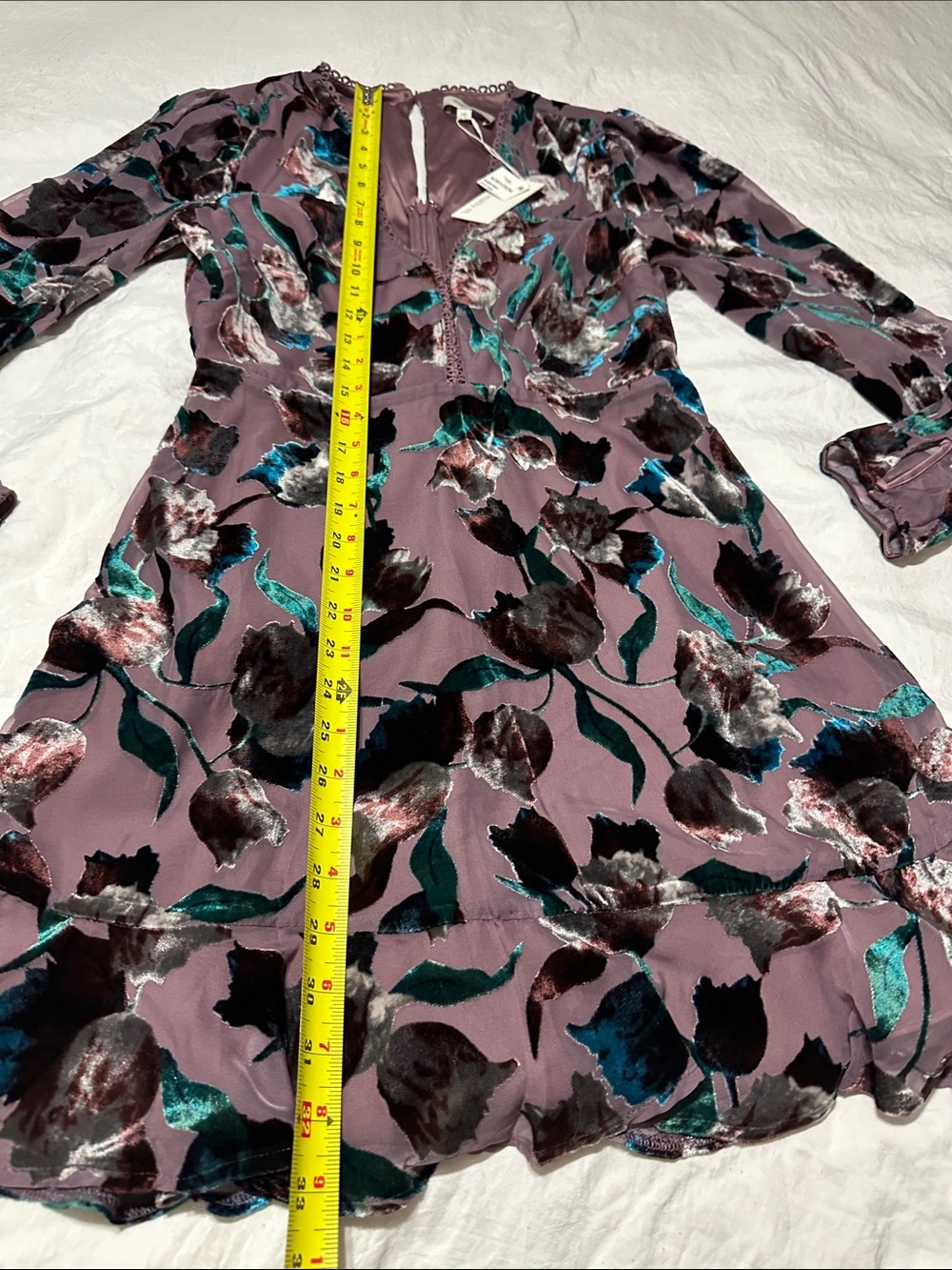 Matty M Mauve Floral Long-Sleeve Dress with Teal and Black Accents - Picture 2 of 5